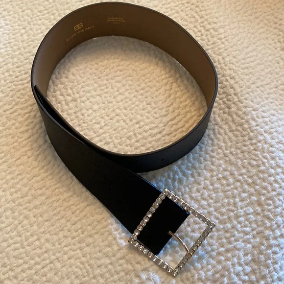 B-LOW THE BELT Crystal Embellished Black Leather Waist belt FARAH CRYSTAL BELT | B-low The Belt main image 2